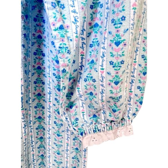 VTG LANZ OF SALZBURG FLANNEL TYROLEAN NIGHTGOWN HEART BLUE FLORAL WOMENS SZ L - Picture 3 of 9